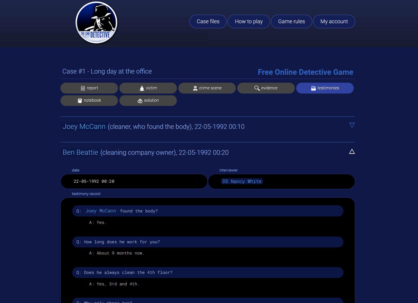 The Lone Detective - free online detective game